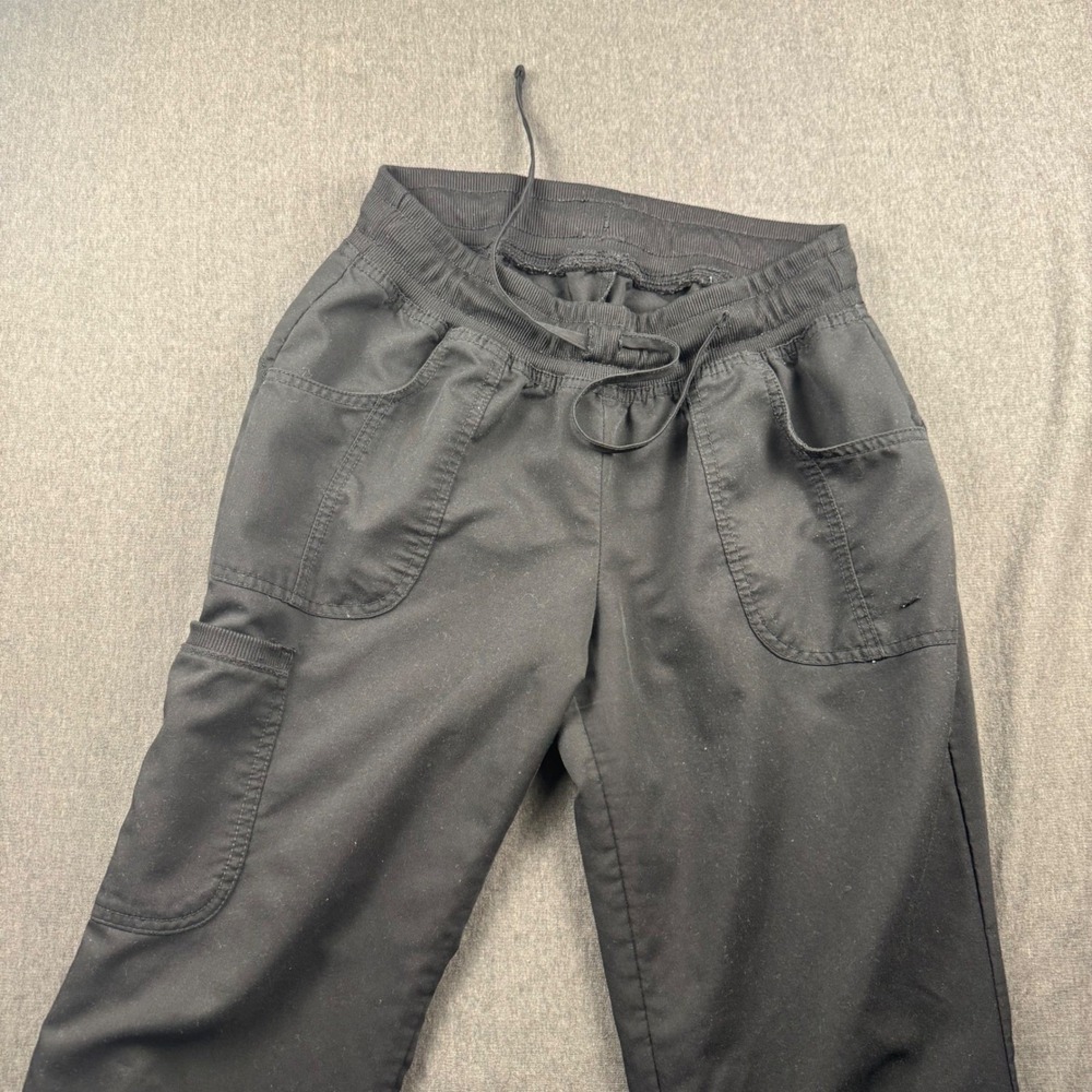 SCRUBSTAR Black Petite Cargo‎ Scrub Pants Elastic Waist Drawstring Pockets S